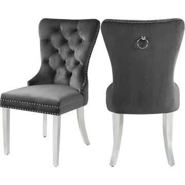 Velvet Dining Chair with Chrome Legs Grey (Set of 2)