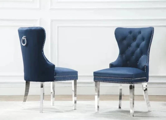 Velvet Dining Chair with Chrome Legs Blue (Set of 2)