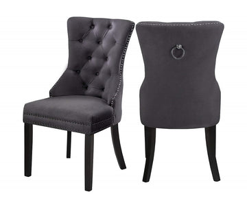 Velvet Dining Chair with Wood Legs Grey (Set of 2)