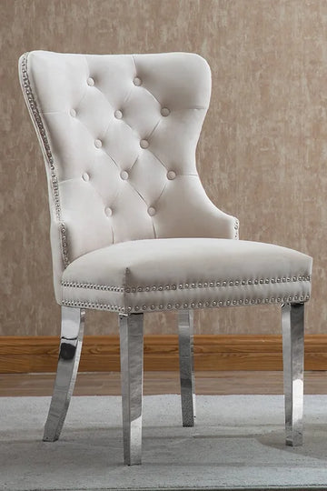 Velvet Dining Chair with Chrome Legs Beige (Set of 2)