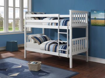 WHITE SOLID WOOD BUNK BED - (TWIN/TWIN)