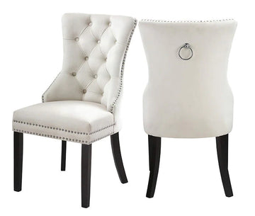Set of 4 Velvet Dining Chair with Wood Legs Cream