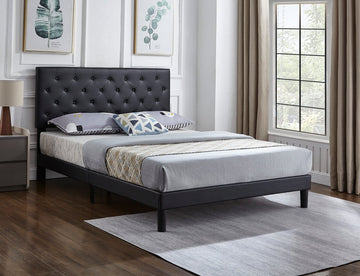 Low Profile Faux Leather Upholstered Bed - Black