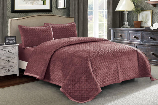 KING - 3 PIECE Tiberius Velvet Quilt Set in Red Clay