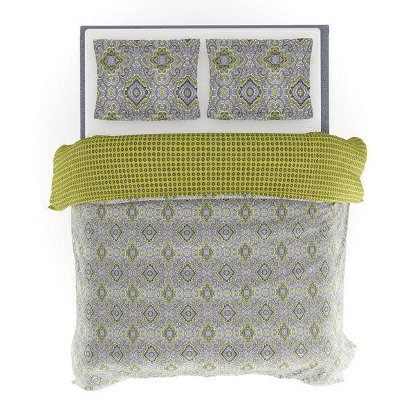 Queen ~ 3 Piece  City Scene Milan Reversible Duvet Cover Set, Yellow - GetSetHome Store