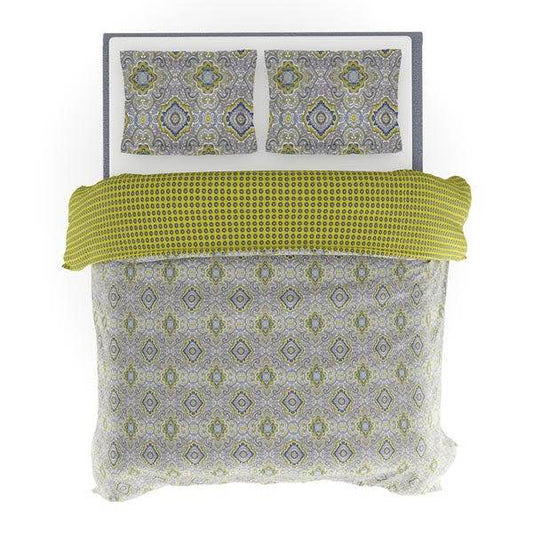 Queen ~ 3 Piece  City Scene Milan Reversible Duvet Cover Set, Yellow - GetSetHome Store