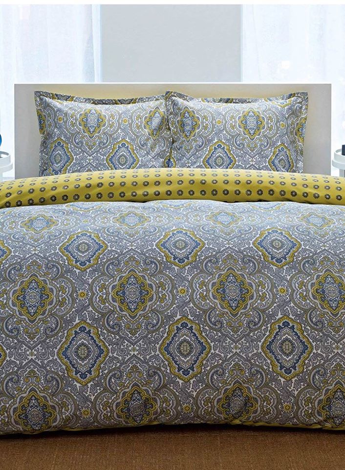 Queen ~ 3 Piece  City Scene Milan Reversible Duvet Cover Set, Yellow - GetSetHome Store