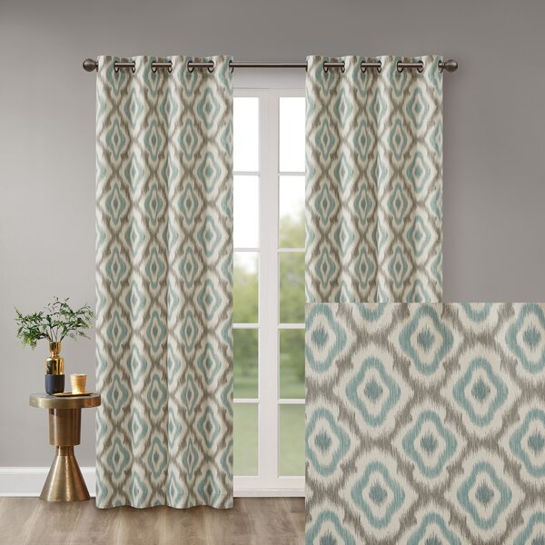 Curtains - Letchworth Ikat Semi-Sheer Grommet Curtain Panel ( set of 2), Aqua - GetSetHome Store