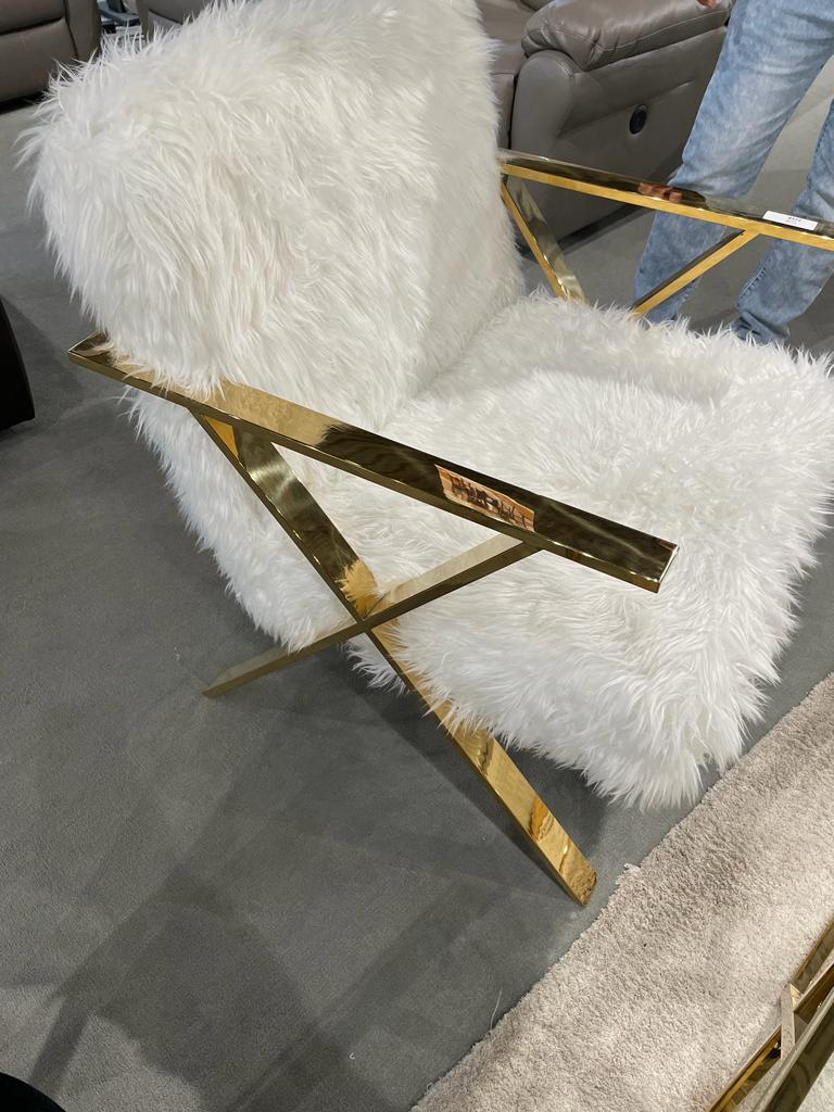 White Fur Gold Leg Chair - GetSetHome Store