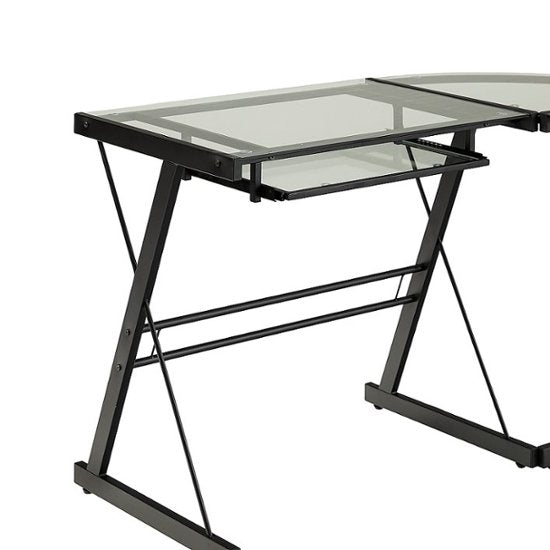 Walker Edison - L-Shaped Modern Glass Corner Computer Desk - Black Clear - GetSetHome Store
