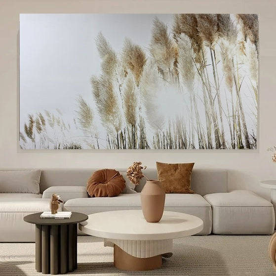 Pampas Grass Landscape In Neutral Tone Wrapped Canvas