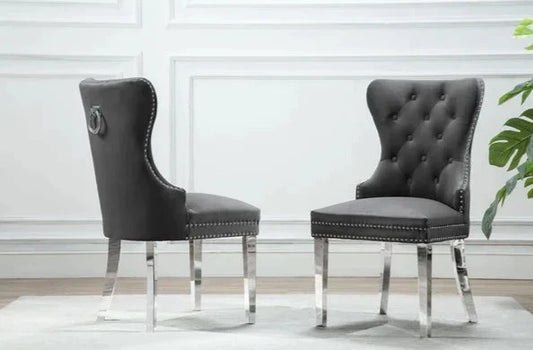 Velvet Dining Chair with Chrome Legs Grey (Set of 2)