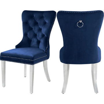 Velvet Dining Chair with Chrome Legs Blue (Set of 2)