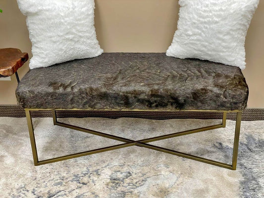 FILIA GREY FUR BENCH -GREY/GOLD