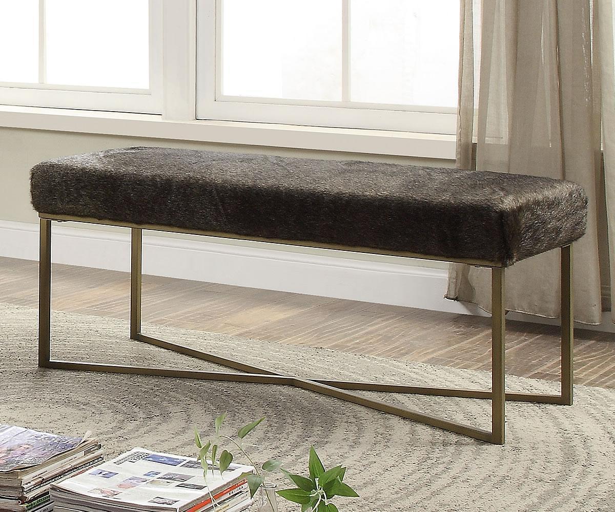 FILIA GREY FUR BENCH -GREY/GOLD