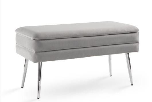 ENYA STORAGE BENCH -  GREY VELVET BY XCELLA