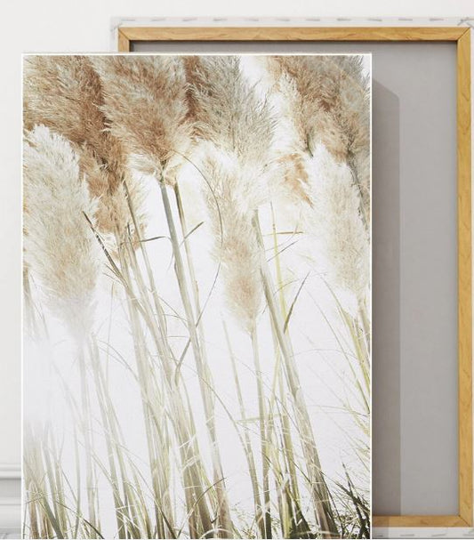 PAMPAS GRASS LANDSCAPE IN NEUTRAL TONES FRAMED PRINT ON CANVAS - 60" x 32" x 1.5"