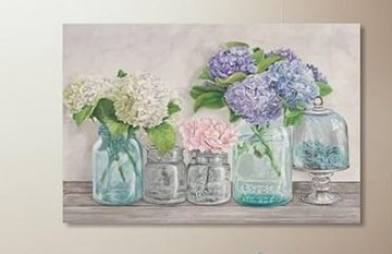 FLOWERS IN VASES FRAMED PRINT ON CANVAS  - 45" X 24" X 1.5"