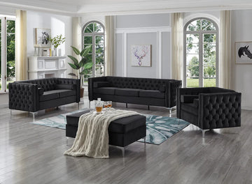 VELVET NAILHEAD SOFA SERIES - BLACK