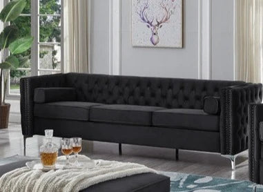 VELVET NAILHEAD SOFA SERIES - BLACK