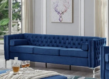 VELVET NAILHEAD SOFA SERIES - BLUE