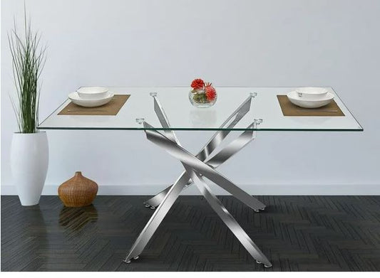 Justin 5PCS Dining Set with 60" Rectangle Tempered Glass with Chrome Base