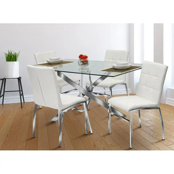 Justin 5PCS Dining Set with 60" Rectangle Tempered Glass with Chrome Base