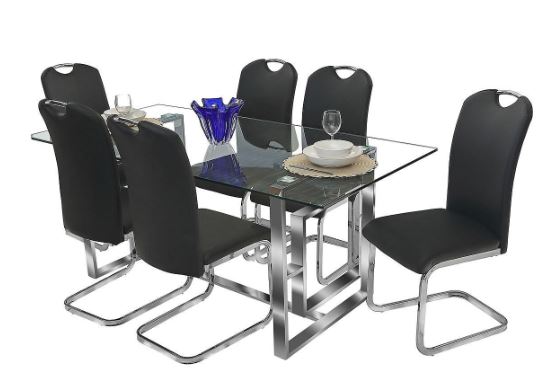 7 PC Lorde Glass Dining Set- Black