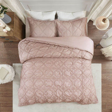 Madison Park Full/Queen 3 Piece Ruched Rosette 2-In-1 Duvet Cover Set