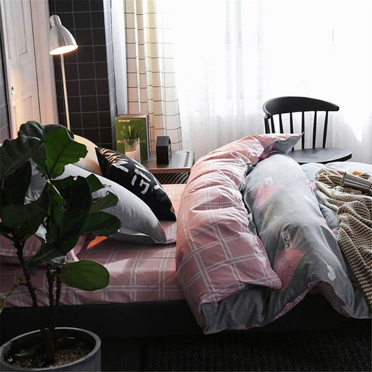 Kids Girls Pink and Grey Heart-Shaped Duvet Cover Set Queen Size