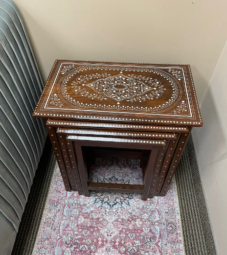 Rosewood Nesting Tables with traditional Inlay - Set of 4
