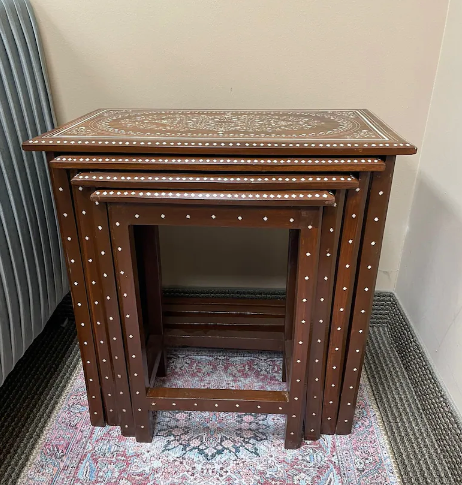 Rosewood Nesting Tables with traditional Inlay - Set of 4