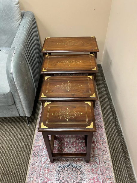 Rosewood Nesting Tables with gold inlaid - Set of 4