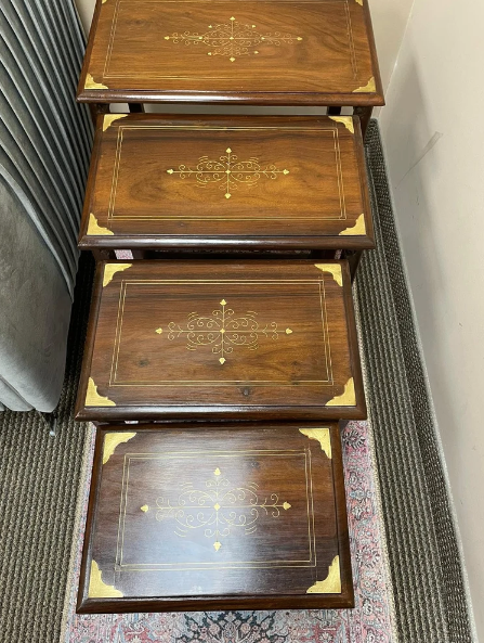 Rosewood Nesting Tables with gold inlaid - Set of 4