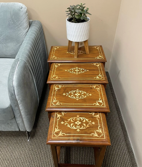 Rosewood Nesting Tables with gold inlaid - Set of 4