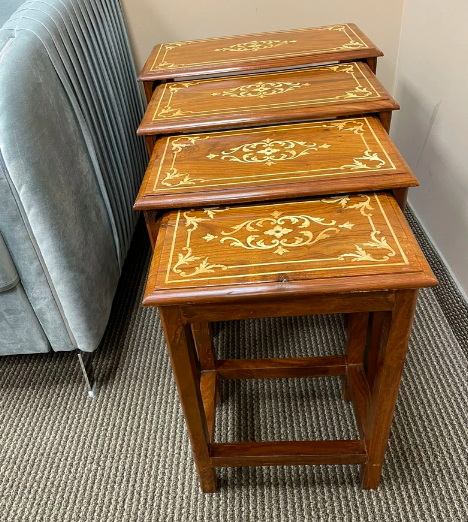 Rosewood Nesting Tables with gold inlaid - Set of 4