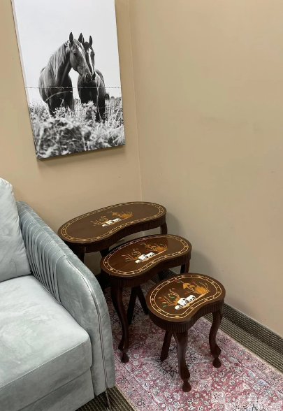 Rosewood Nesting Tables featuring elephants inlaid design - Set of 3