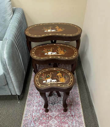 Rosewood Nesting Tables featuring elephants inlaid design - Set of 3