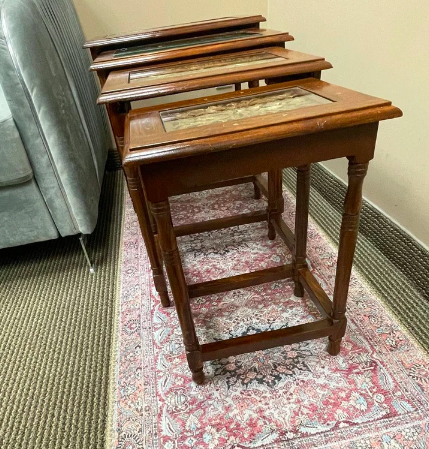 Rosewood Nesting Tables with gold and glass tops - Set of 4