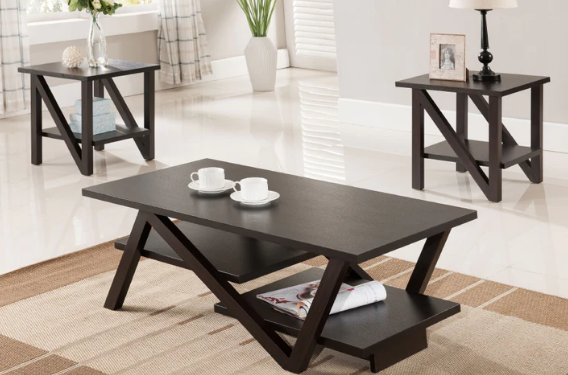 IF-3500 3pcs Espresso Wood Coffee Table w/ Shelves