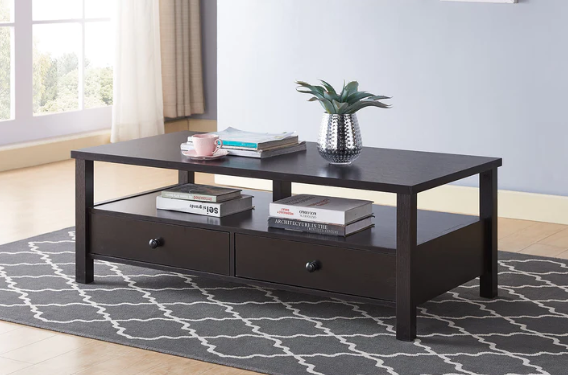 IF-3220 Espresso Wood Coffee Table w/ Storage Drawers