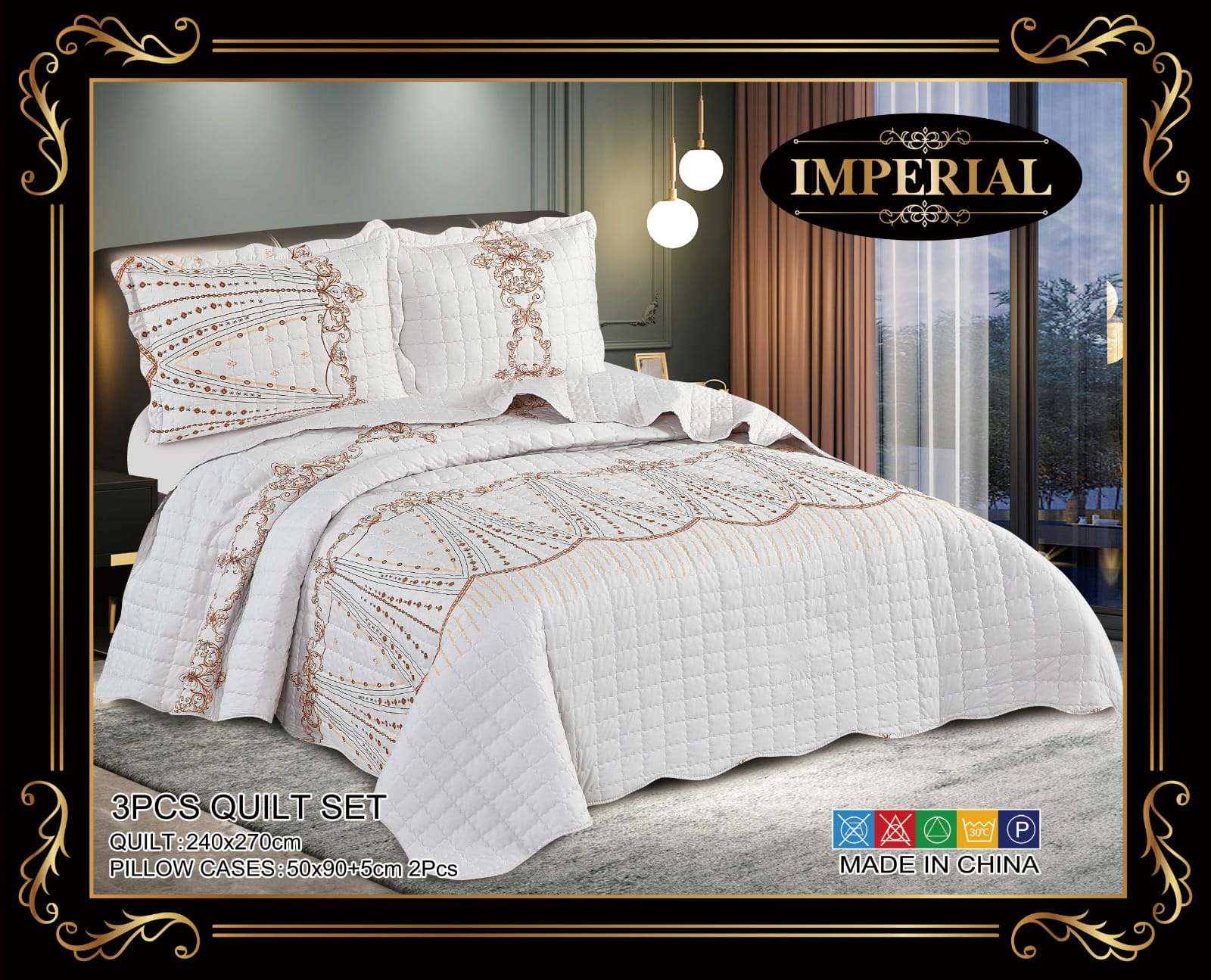 KING - 3 PIECE BED QUILT/ BEDSPREAD/ COVERLET