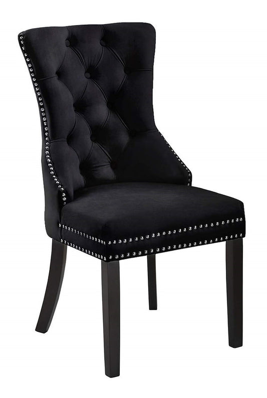 Velvet Dining Chair with Wood Legs Black (Set of 2)