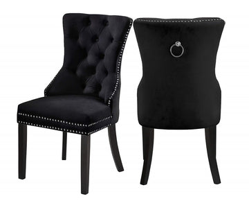 Velvet Dining Chair with Wood Legs Black (Set of 2)