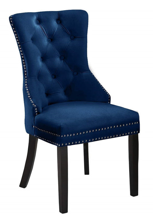 Velvet Dining Chair with Wood Legs Blue (Set of 2)