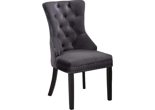 Velvet Dining Chair with Wood Legs Grey (Set of 2)