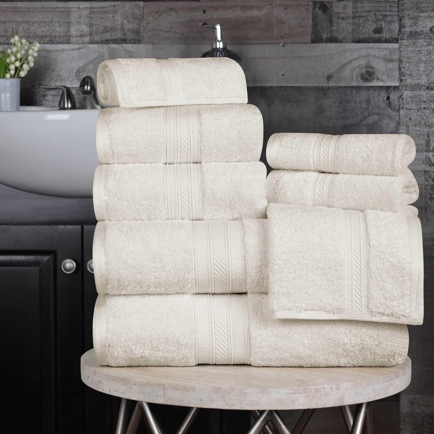 Long Staple Combed Cotton 8-Piece Solid Towel Set, Almond by Superior