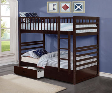 ESPRESSO BUNK BED WITH STORAGE DRAWERS (TWIN/TWIN)