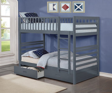 GREY BUNK BED WITH STORAGE DRAWERS (TWIN/TWIN)