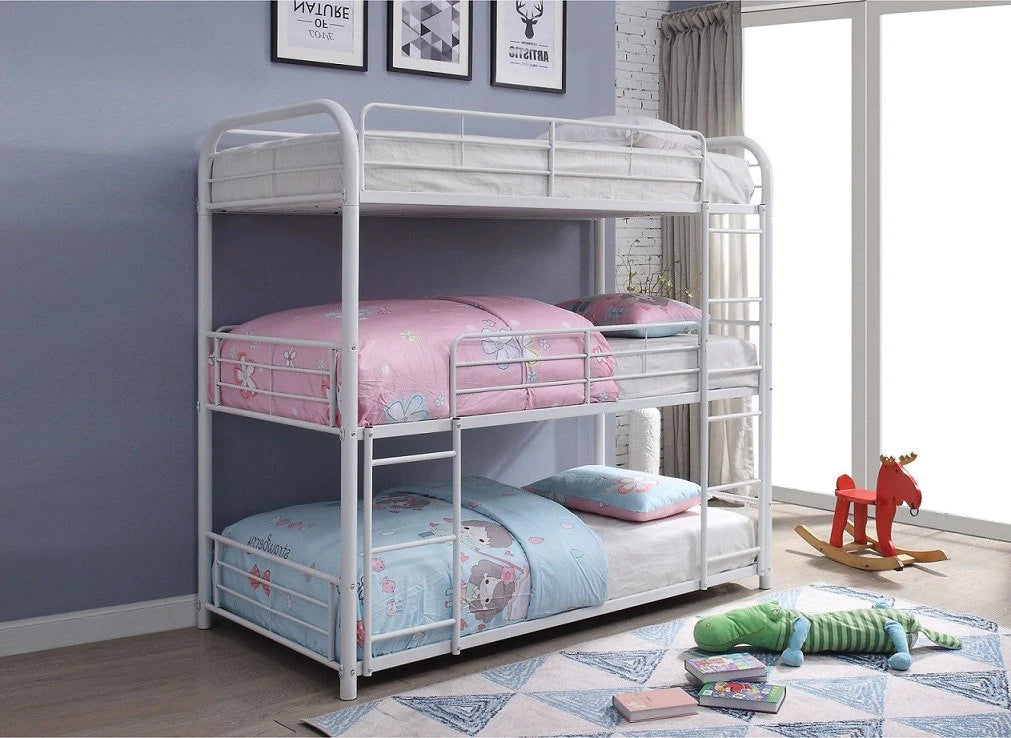 WHITE METAL TRIPLE TWIN BUNK BED